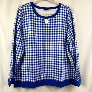 Talbots Womens Plus Size 2X Blue Gingham Sweatshirt Classic Preppy Chic Cute!!